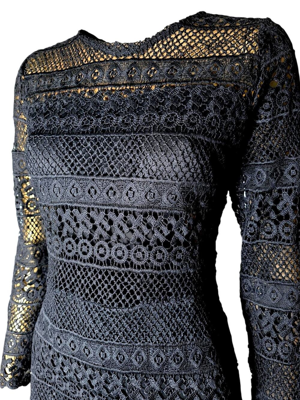 Black Floral Lace Long Sleeve Bodycon Cocktail Dress Club L US 4 NWT